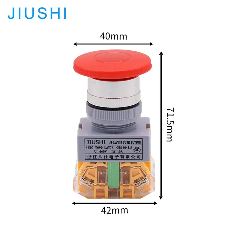 JIUSHI LAY37-11M 22mm momentary mushroom start switch push button