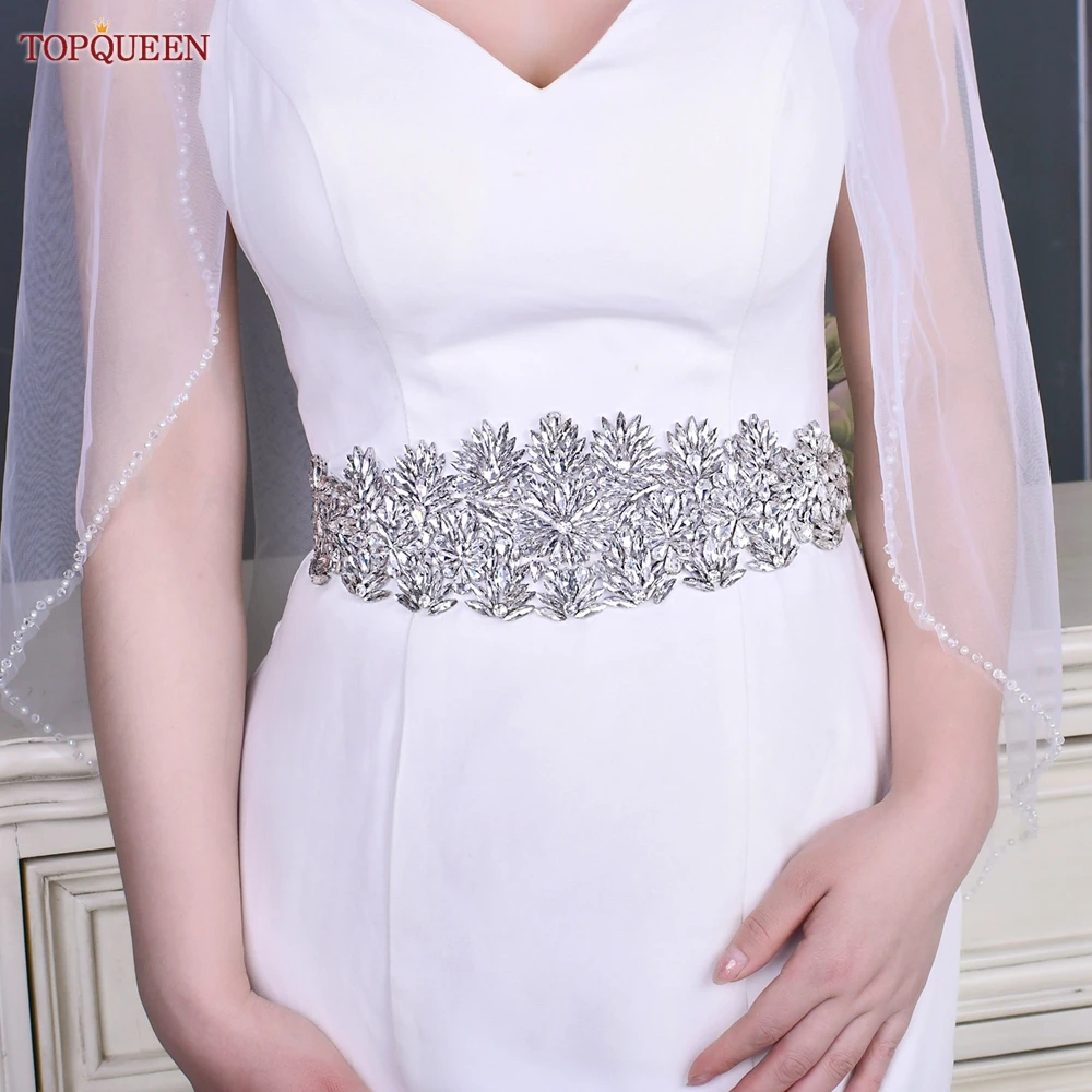 TOPQUEEN S15 Bridal Wedding Dress Belt Sparkly Jeweled Belts Rhinestones for Women Dresses Bridesmaid Beaded Female Waist Sash