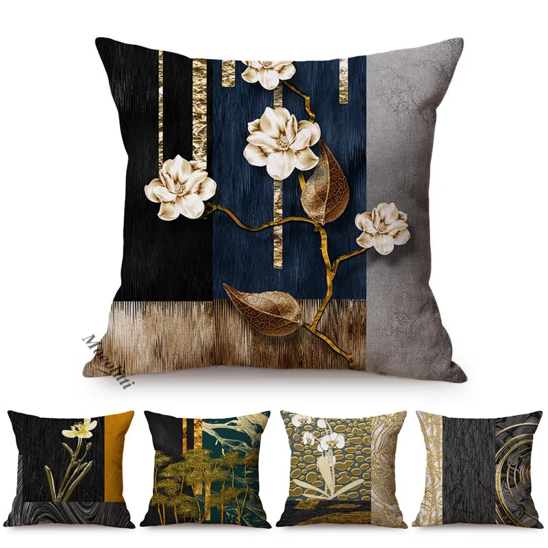 Nordic Luxury Home Decoration Pillow Case Gilding Metallic Floral Bouquet Branch Modern Art Sofa Chair Car Seat Cushions Cover