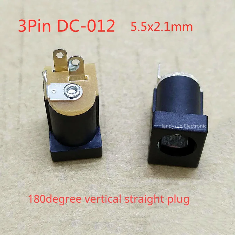 DC-012 수직 전원 소켓 5.5x2.1mm DC012 전원 소켓 180 학위 구리 핀 플러그 3 핀 패널 마운트 커넥터 어댑터