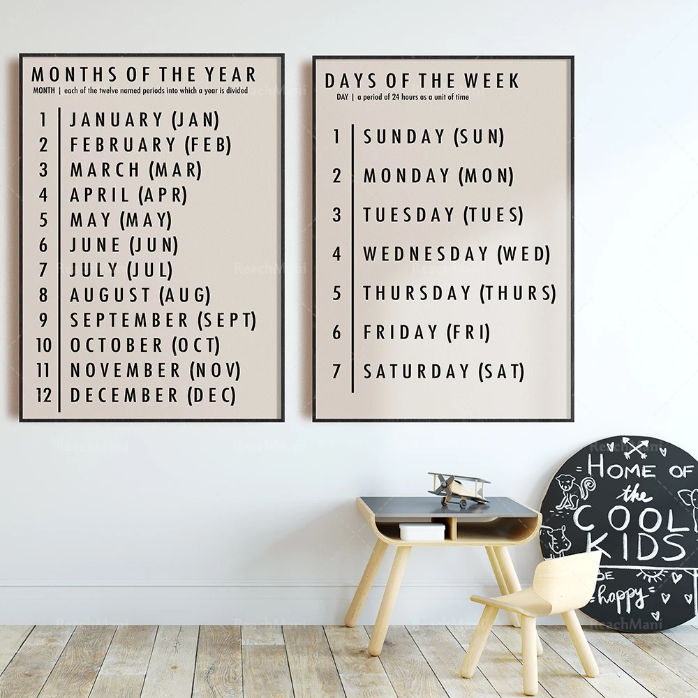 Months of the year and days of the week (2 photos in total) Print | Home school resources | Home school decoration | Classroom p