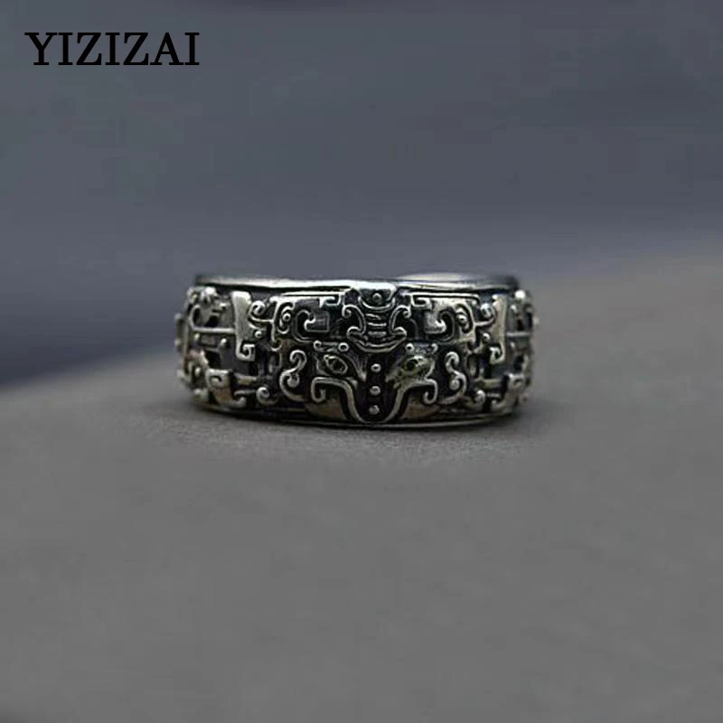 YIZIZAI Chinese Divine Beast Gourmet Ring Vintage Silver Color Domineering Classics Men's Rings Mountain Sea Wind Jewellry Women