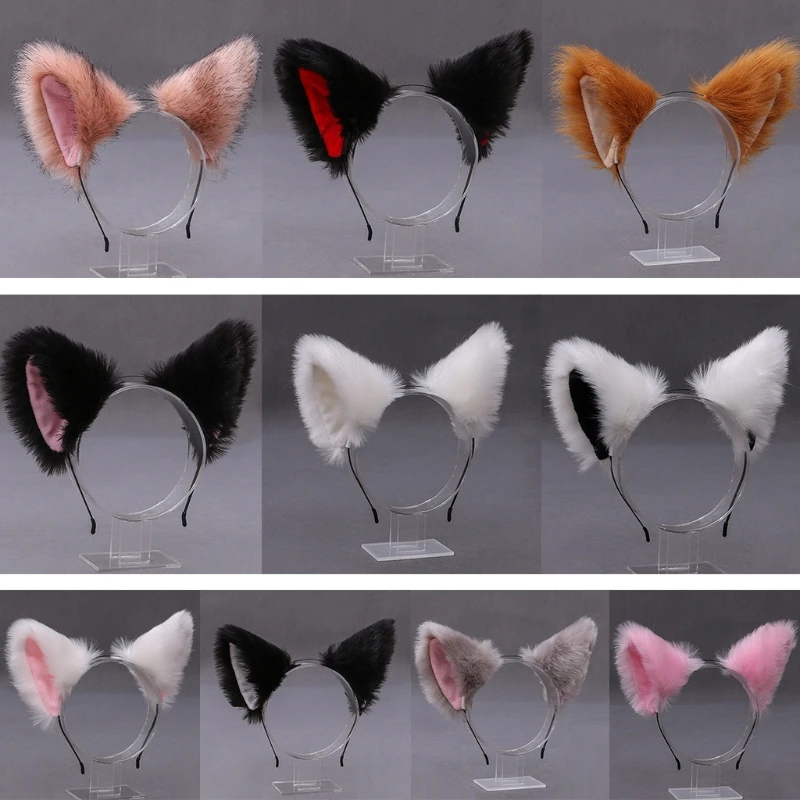 Women Cute Furry Animal Cat Ears Headband Lolita Kawaii Anime Hair Band Hoop Halloween Cosplay Party Fancy Headpiece for Girls