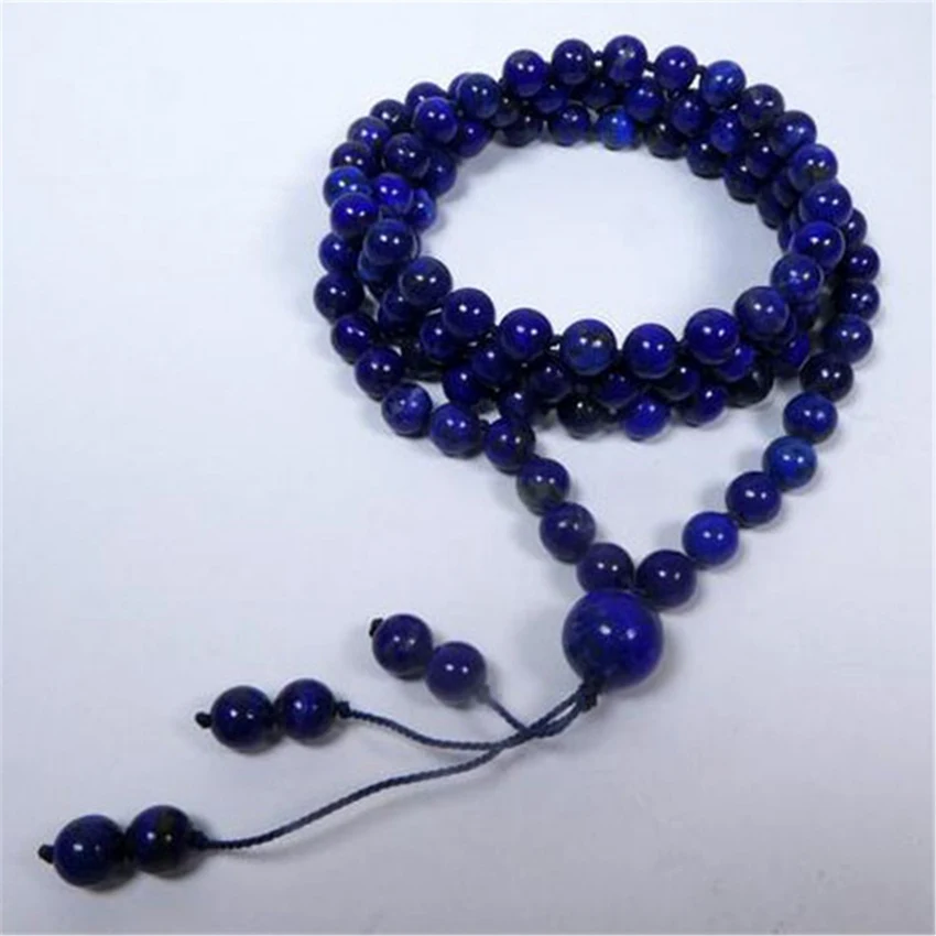 

8mm Lapis Lazuli 108 Beads Gemstone Tassel Mala Necklace Cuff Blessing Yoga Prayer Unisex Healing Wrist Bless Buddhist Chakra