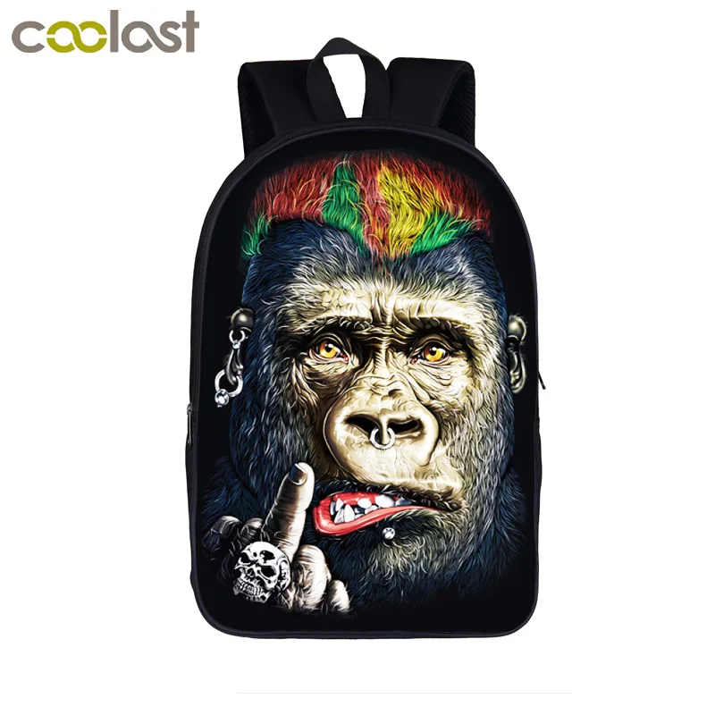funny orangutan / monkey middle finger print backpack for teenager