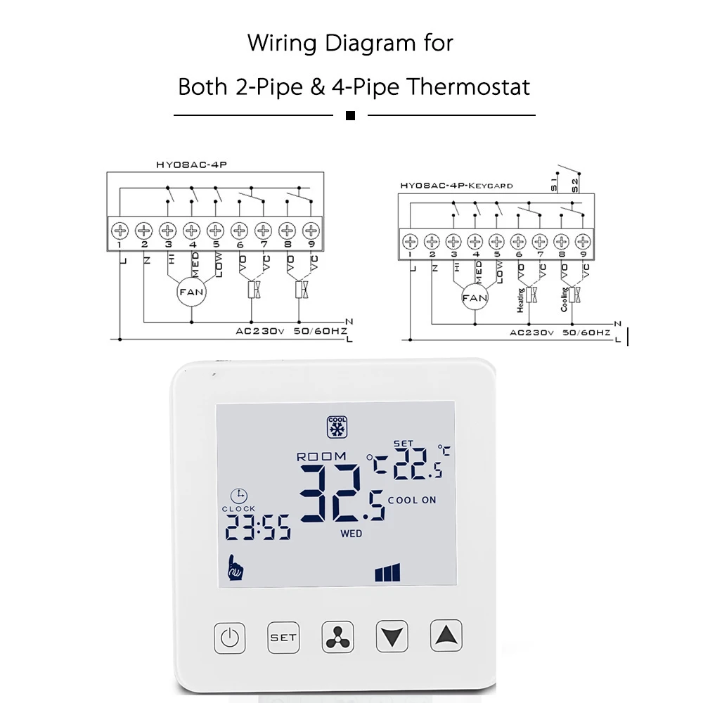 Wifi Smart Thermostat Air Conditioning Thermostat Three Speed Remote Control Switch Fan Coil Unit Room Temperature Controller