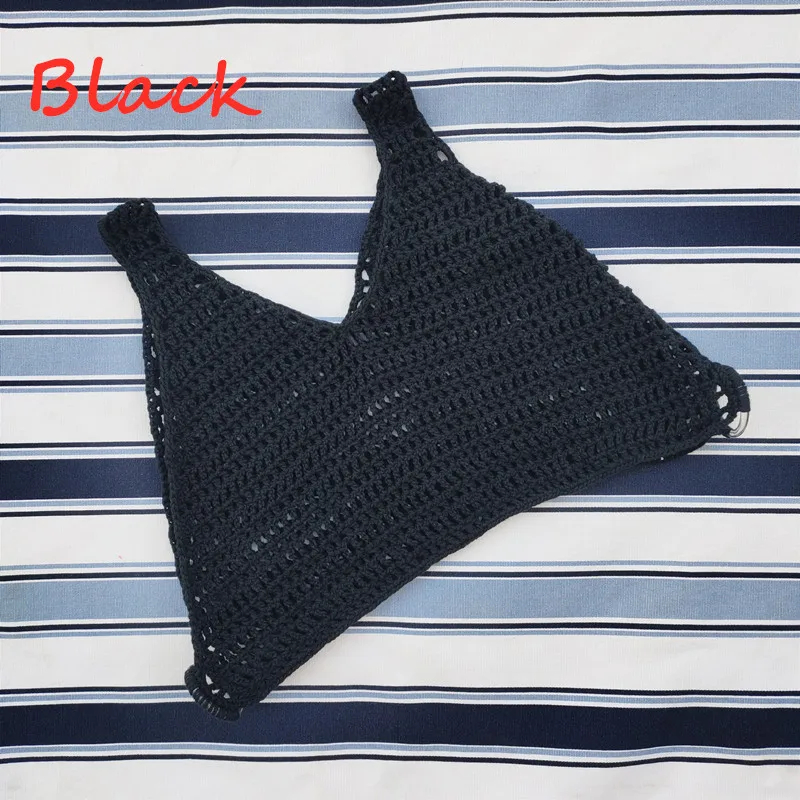 Hand Crochet Crop Top Women Summer Cover UP Hollow Ring Beach Bikini Top