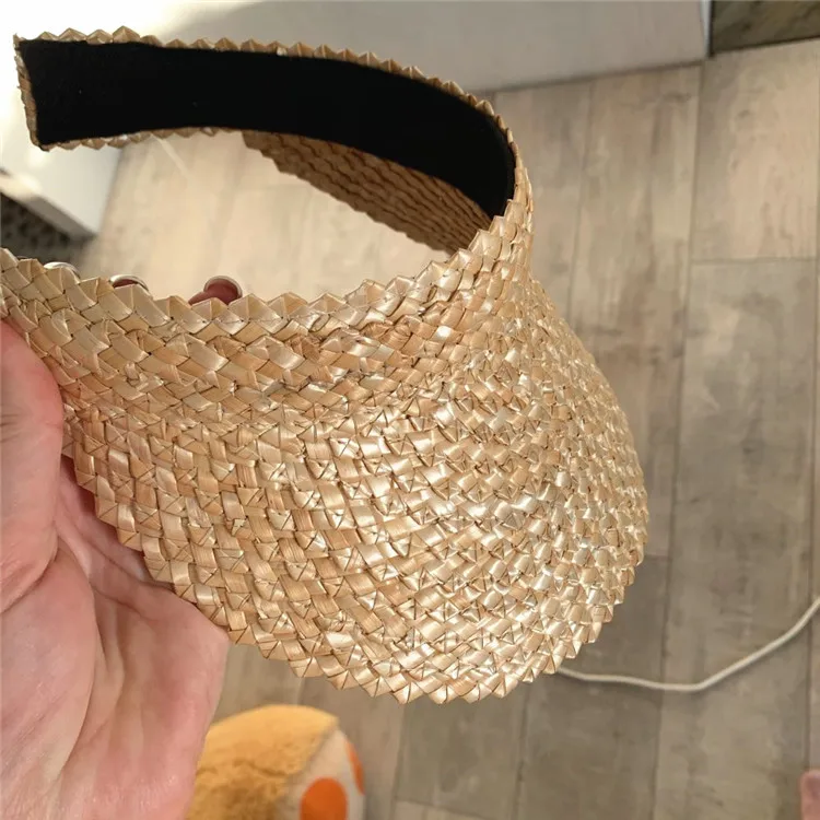 Women Handmade raffia straw hat Sun visor hat Sunscreen Lady holiday beach UV protection Topless stab INS fashion  caps