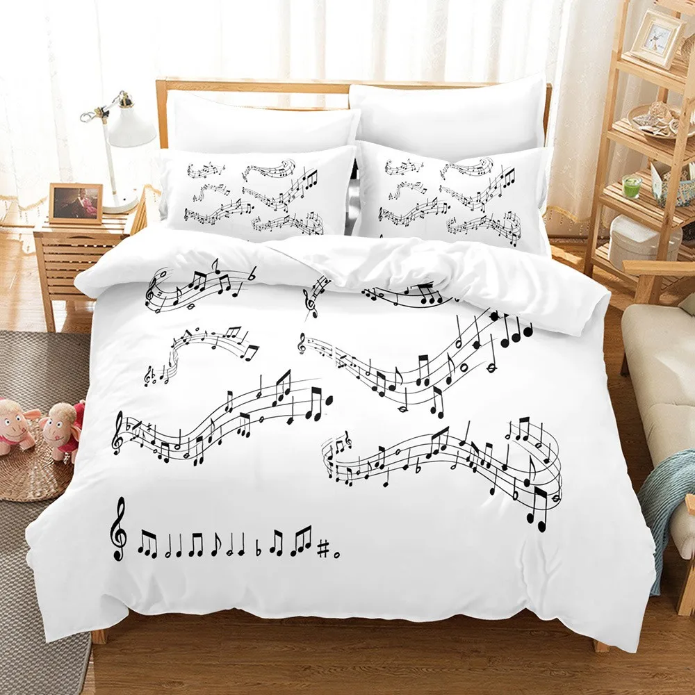 Nota da música conjunto de cama preto branco 3d conjuntos capa edredão consolador roupa gêmeo rainha rei único tamanho instrumento musical piano