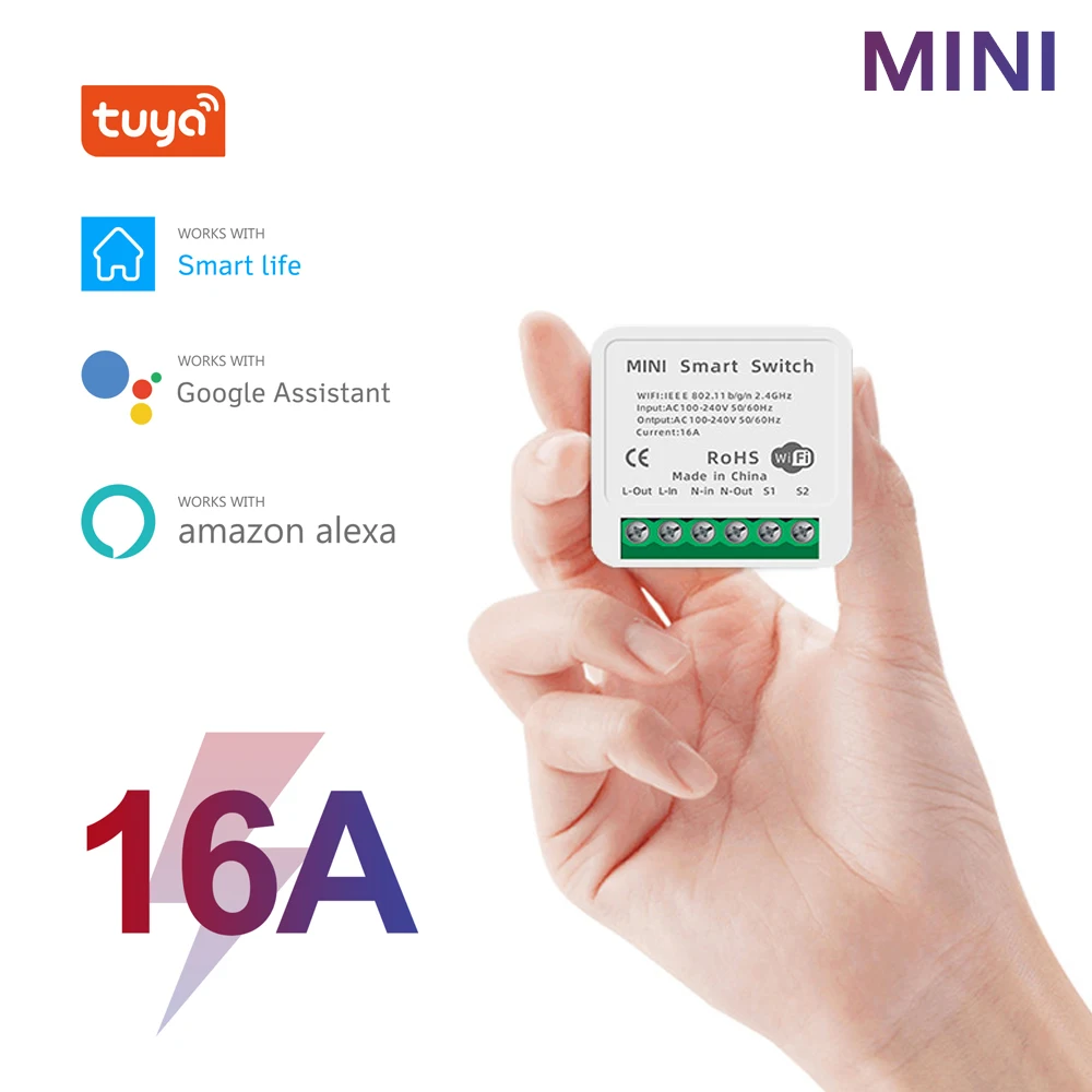 Miniinterruptor inteligente con Wifi, compatible con Control de 2 vías, módulo de automatización del hogar inteligente con Alexa, asistente de Google, aplicación Smart Life