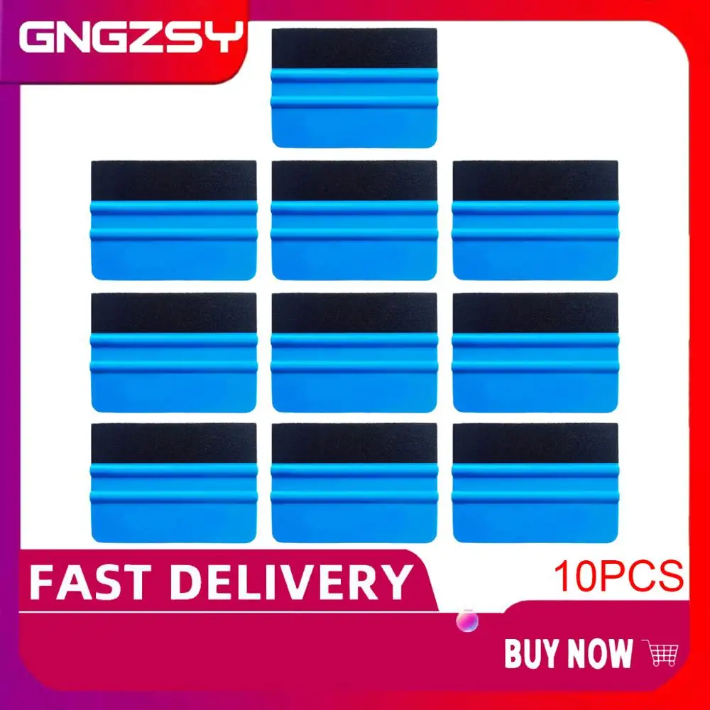 CNGZSY 10pcs Car Wrapping Squeegee Blue Felt Plastic Scraper Vinyl Cleaner Carbon Fiber Car Foil Film Wrap Cleaning Tools 10A02