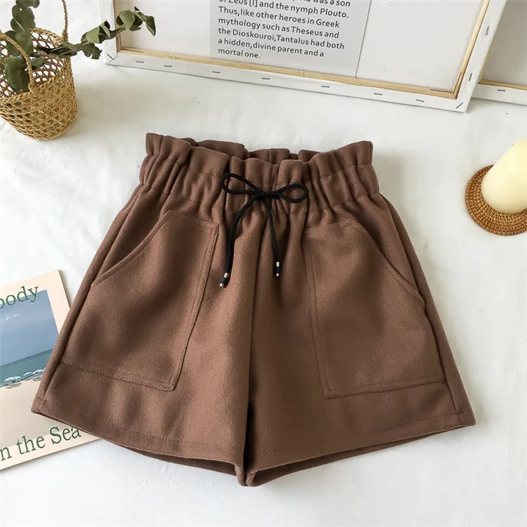 New Women Shorts Winter High Waist Shorts Solid Casual Loose Thick Warm Straight Booty Shorts