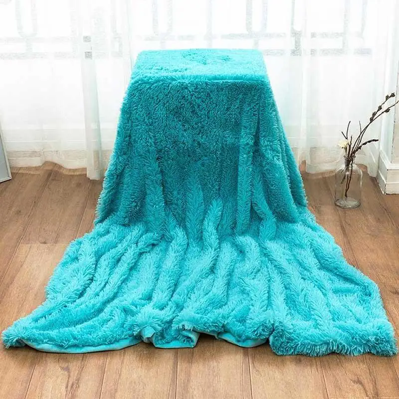 Shaggy Fuzzy Fur Winter Warm Blanket Office Fluffy Rest Plaid Sofa Couch Bedding Cover Bedsheet Student Home Bedspread