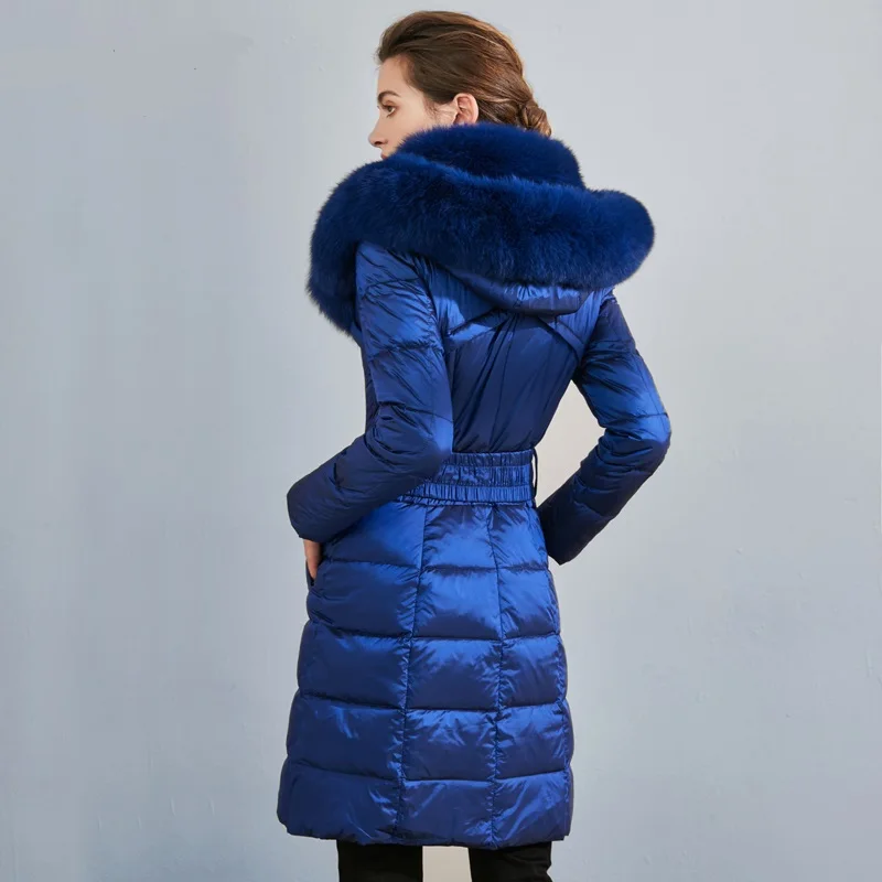 Doudoune à capuche en fourrure de renard véritable pour femme, manteau d\'hiver chaud, grosse fourrure de lapin, couture, mode féminine, ThUNICEF,