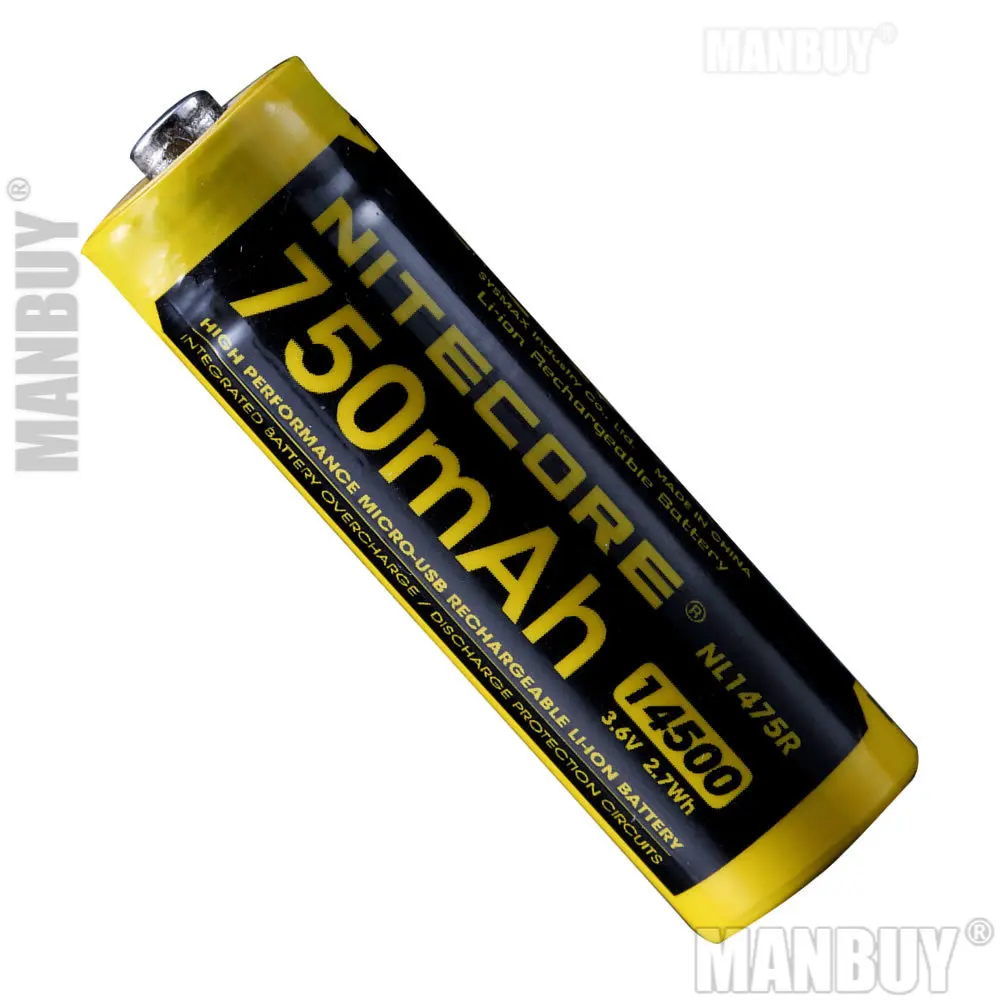 

2020 NITECORE NL1475R 750mAh14500 высокая производительность с эффектом приближения c зарядкой Micro-USB Перезаряжаемые Li-Ion Батарея 3,6 V 2.7Wh Топ на пуговицах для защиты Батарея