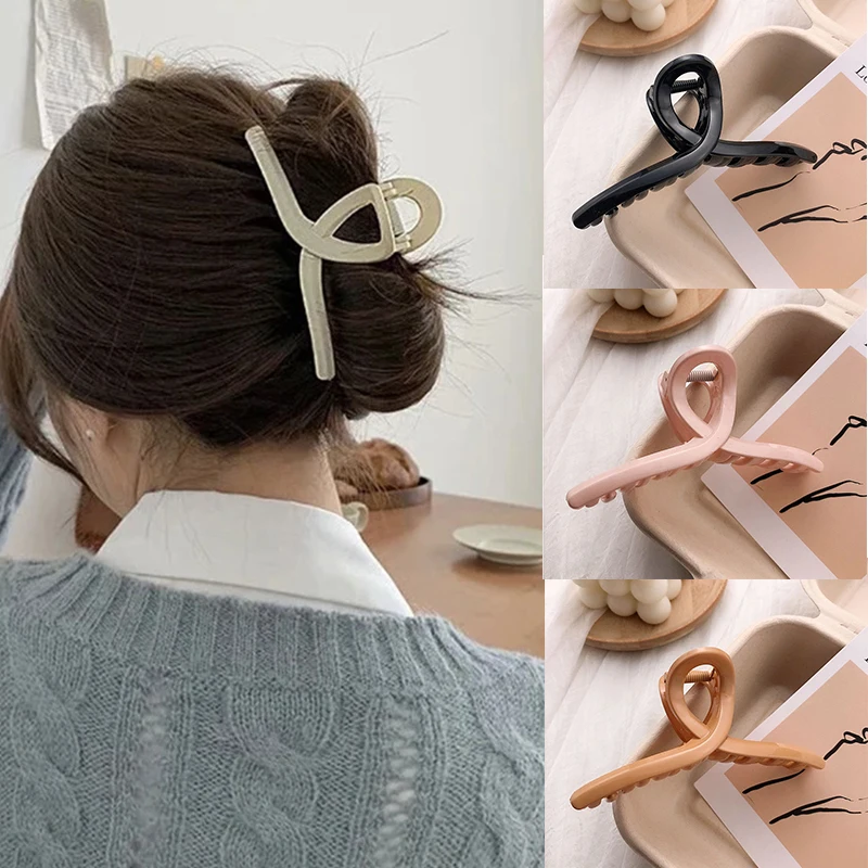 Korean Acrylic Hair Claws Clips For Women Fashion Simple Solid Color Cross Big Barrettes Elegant Girls Hairpins Hair Accessories