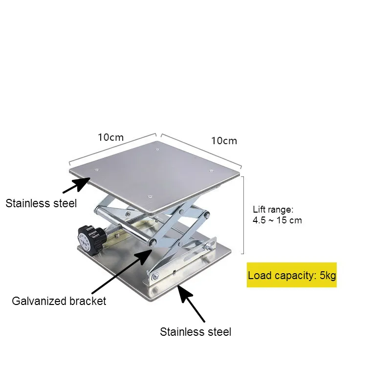 Lab Jack Laboratorium Ondersteuning Jacks Laadvermogen 5Kg Rvs Schilderen Heftafel Raising Platform ''Inch 100x100mm