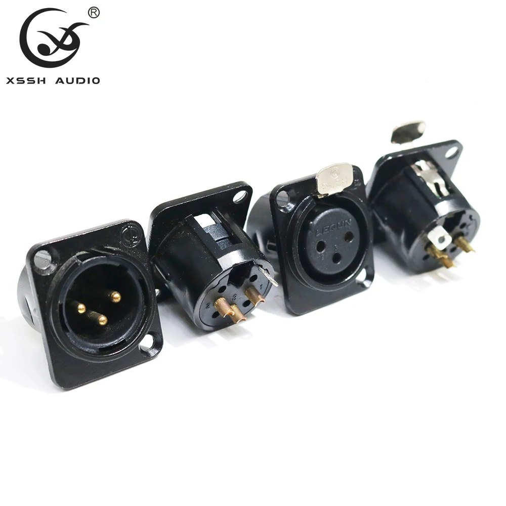 4PCS XSSH HIFI OEM DIY 3 Pin Black Brass Copper Plating Gold Male/ Female Chassis Socket Audio Cannon XLR Connector Plug Jack