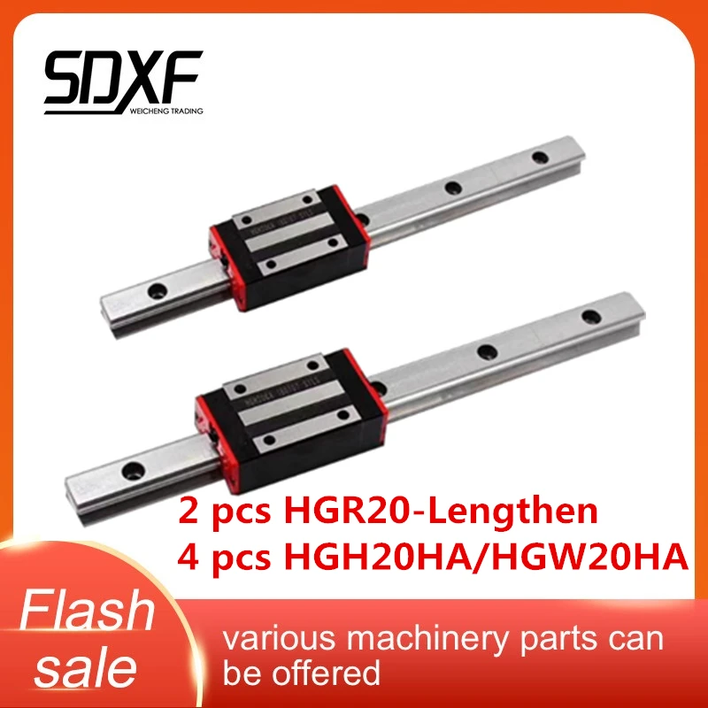 One Set Linear Guide HGR20 200 250 300 350 400 450 500 550 600 650 700 800 850  Two Guide Rails and Four Sliders HGH20HA/HGW20HC