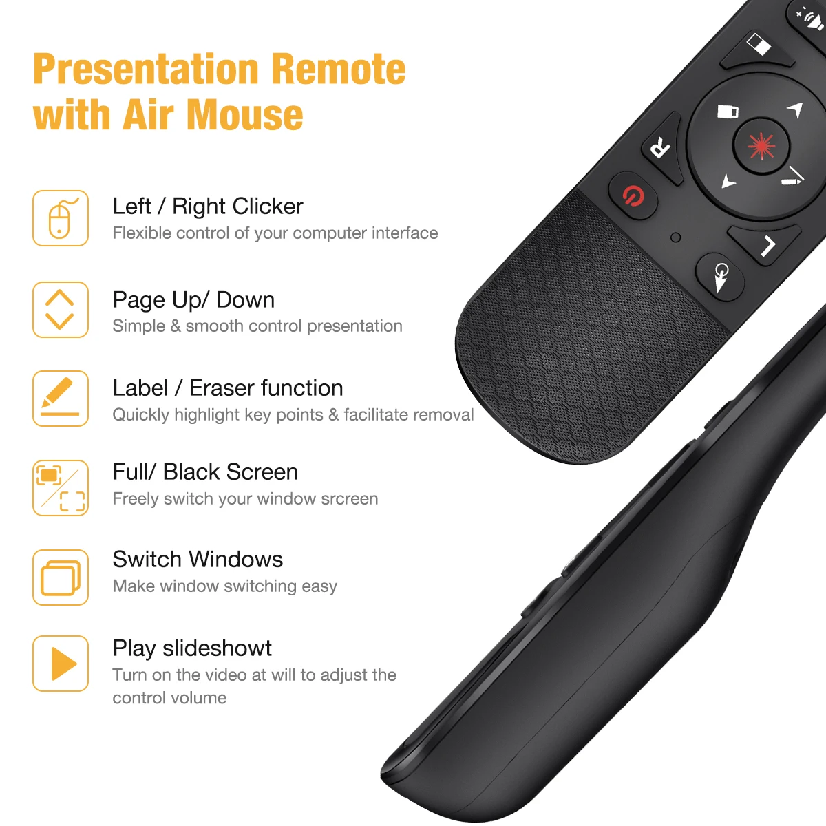 Presentador inalámbrico USB de 2,4 GHz con función de ratón de aire para presentación de Powerpoint, Control remoto, puntero de luz roja, bolígrafo abatible PPT