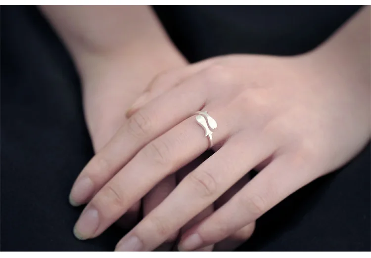 REETI 925 Sterling Silver Rings For Women  Fish Open  ring  Style Lady Prevent Allergy Sterling-silver-jewelry