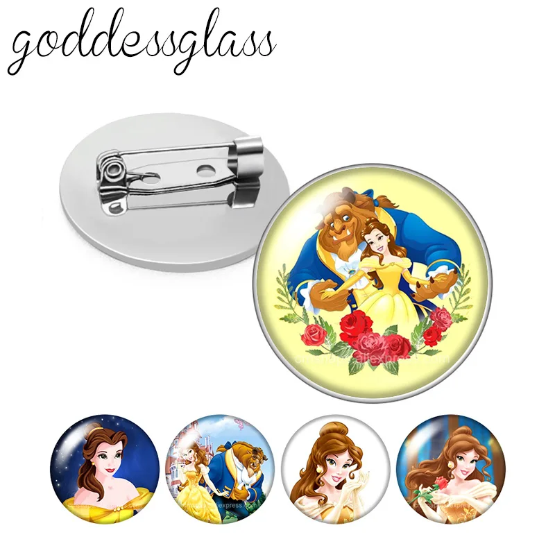 Disney Beauty and the beast Princess Belle Round  Brooch pinback button Bag Clothes Denim Jeans Lapel Pin Badge Jewelry Gift