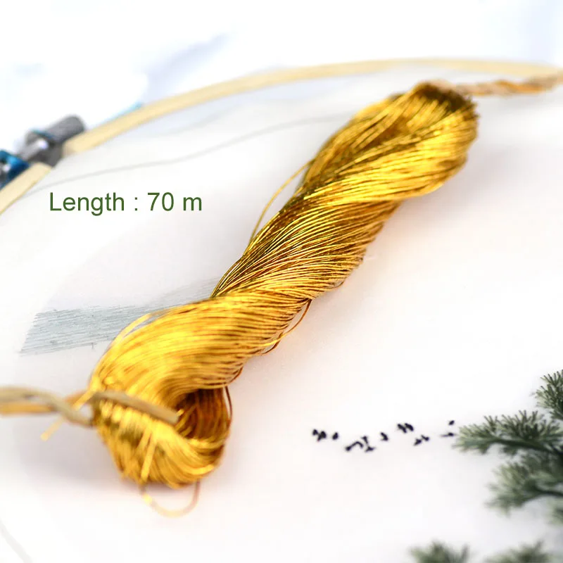 1pcs 70 meters Bright Round Silk Wire Gold  Embroidery Thread Handmade DIY Sewing Knitting Embroidery Material