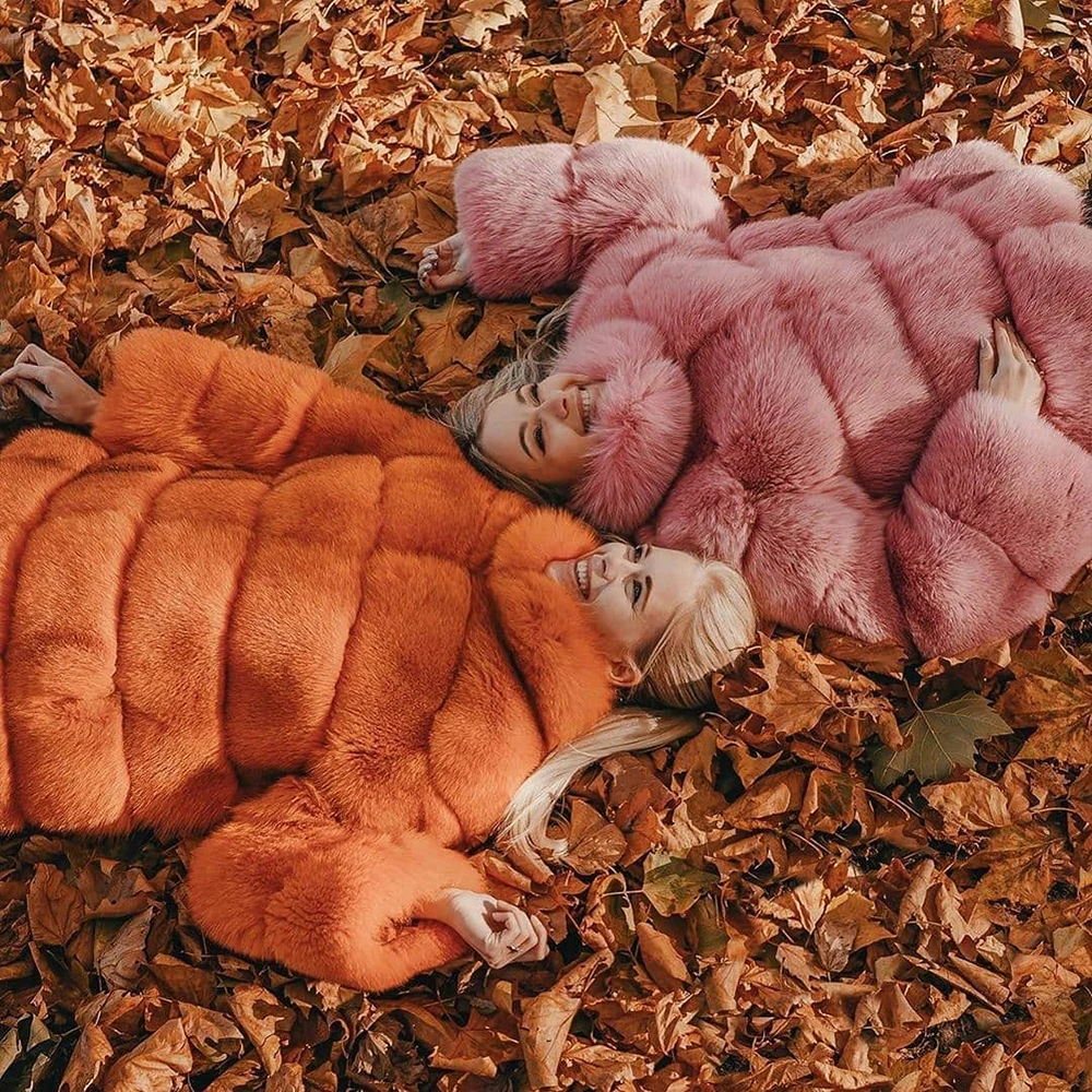TOPFUR Top Fashion Orange Coats Real Fur Coat Natural Fox Fur Coat Luxury England Style Thick Warm Winter Woman Slim Wrap Coat