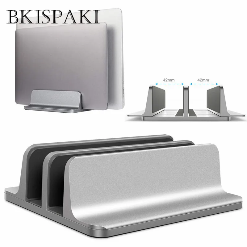 

Base Adjustable Aluminum Alloy Notebook Erected Double Space Holder Metal Vertical Desk Laptop Stand For MacBook For Surface
