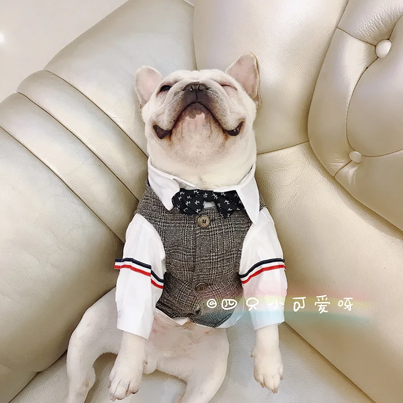 Internet Sensation Dogs Suit Winter Warm 3pc Pet Coat Jacket Shirt  French Bulldog Wedding Suit Cat Gentleman Suit British Style