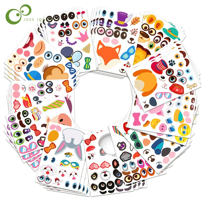 12 Sheets Make a Face Stickers Kids DIY Stickers Make-a-Face Animal Stickers Children Recognition Training Education Toy