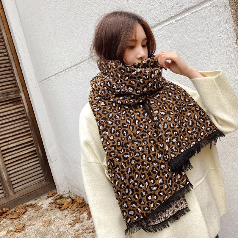 

Fashion Imitation Cashmere Women Vintage Leopard Print Scarf Winter Warm Shawl Long Wrap Casual Knitted Female Thick Blanket