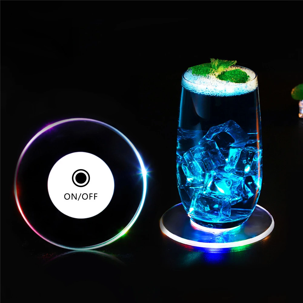 1Pcs Ultra-thin Acrylic LED Cocktail Coasters Flashing Glorifier Drink Cup Mat Wine Coaster Lights for Bar Event Wedding Party