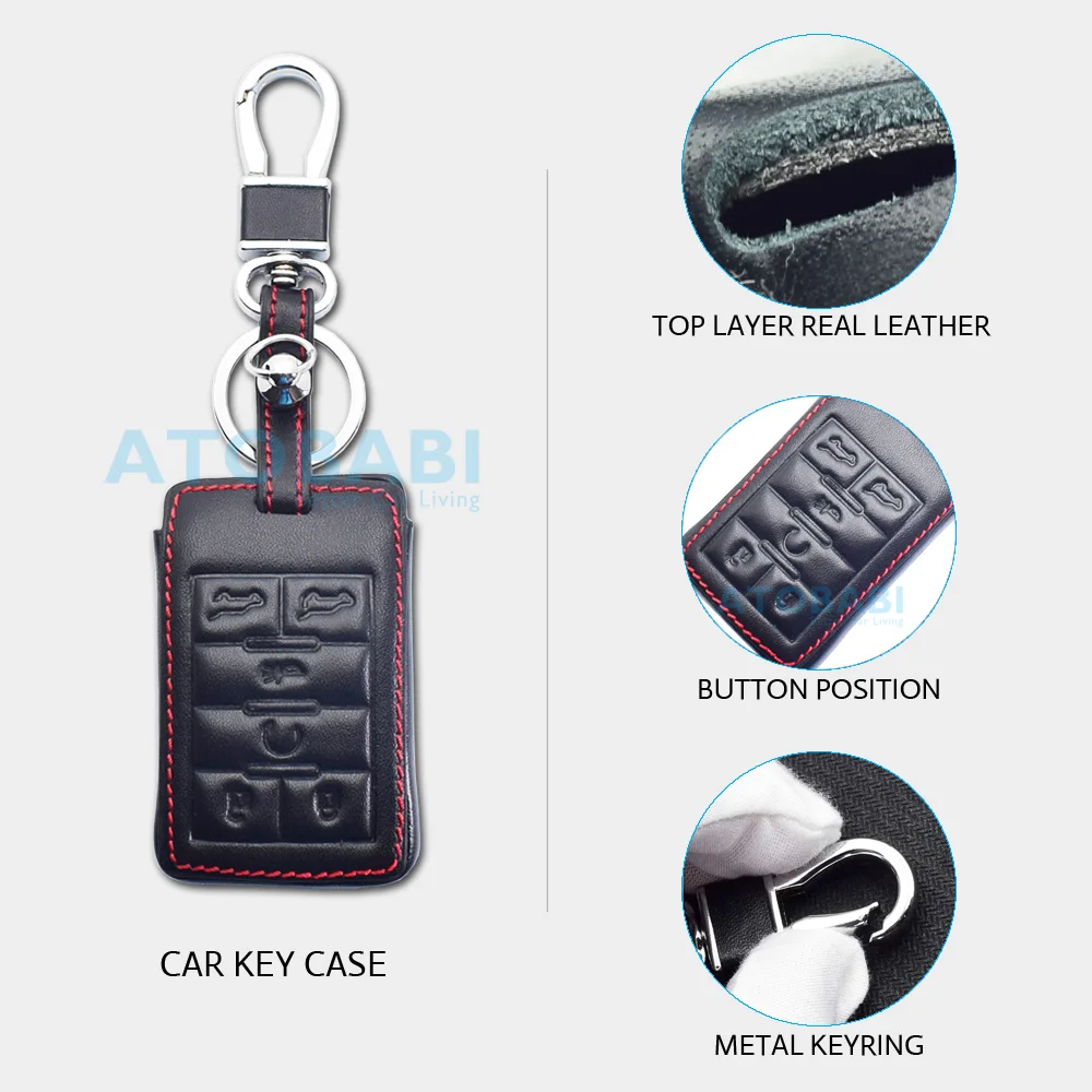 ATOBABI Leather Car Key Cover Protector Bag For Cadillac CTS DTS SRX STS Escalade Chevrolet Corvette Smart Remote Fob Shell Case