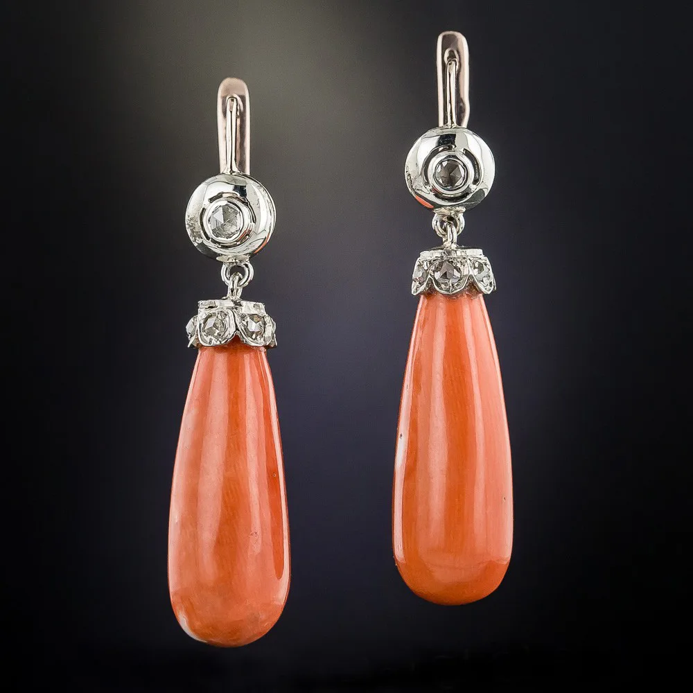 Banny Pink Vintage Water Drop Orange Stone Stud Earring For Women Ethnic Chic Coral Antique Metal Ear Fashion Jewelry