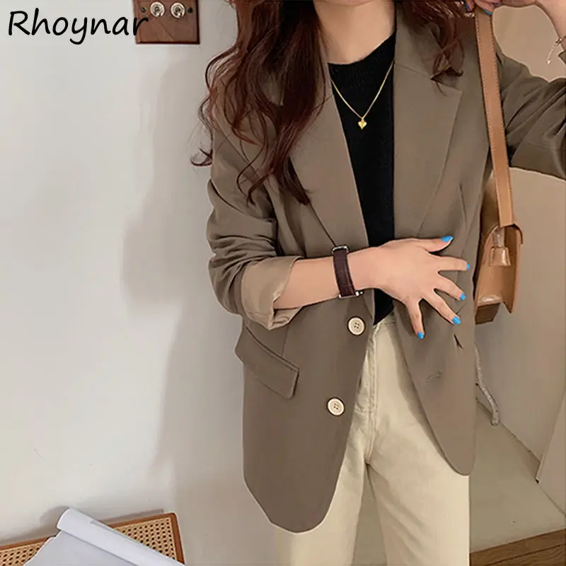 

Blazers Women Solid Notched Long Sleeve Outwear Korean Style Pockets All-match High Street Loose Office New Hot Autumn Female