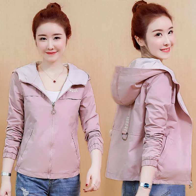 2024 New Spring Autumn Women Coat Long Sleeve Windbreaker Female Causal Zipper Hooded Women\'s Jackets Coats Outwear