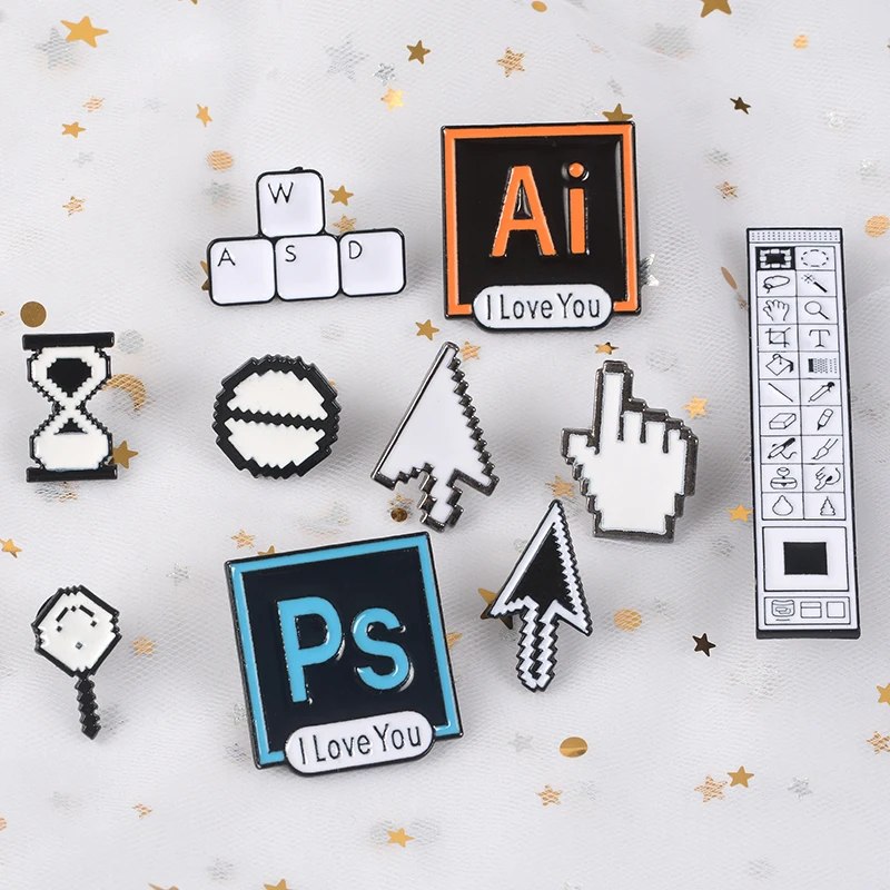 Classical Pixel Cursors Photoshop Toolbar Computer Window Icon Mouse Pointer Hand Arrow Enamel Pins Brooches Lapel Pin Custom