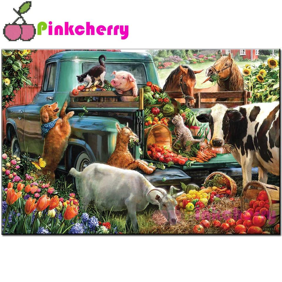 Farm Animals 5D DIY Diamond Painting Full Square/Round Drill 5D Diamond Embroidery Autumn Flowers Fruit Home Decoration,k77