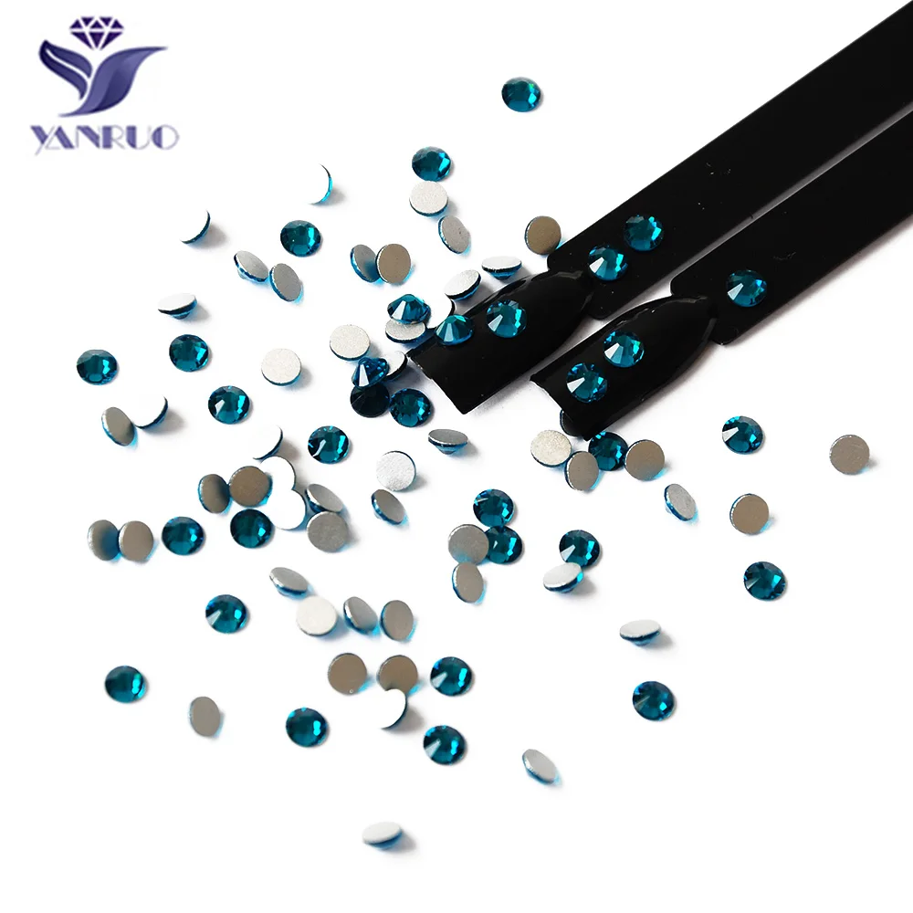 YANRUO All Sizes Crystal Blue Ziron Flatback Crystal Rhinestones Glass Diamond DIY Nail Art Decorations Round Accessories Beads