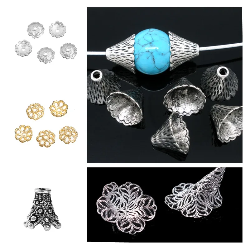 DoreenBeads Zinc Based Alloy silver Color DIY Beads Caps Flower Style Jewelry DIY Findings Handmade Accessories Charms, 10 PCs