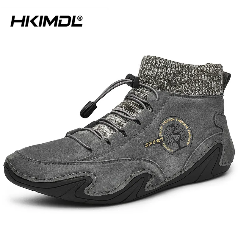 

HKIMDL New High-top Men's Shoes Casual Fashion Men's Work Boots in The Bottom Seam Outdoor Anti-slip Wear-resistant Boots