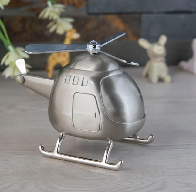 Helicopter Model Metal Tin Metal Piggy Bank Children's Toys Home Decoration Coin Counter Cash Box Toy For Saving Money LFB902