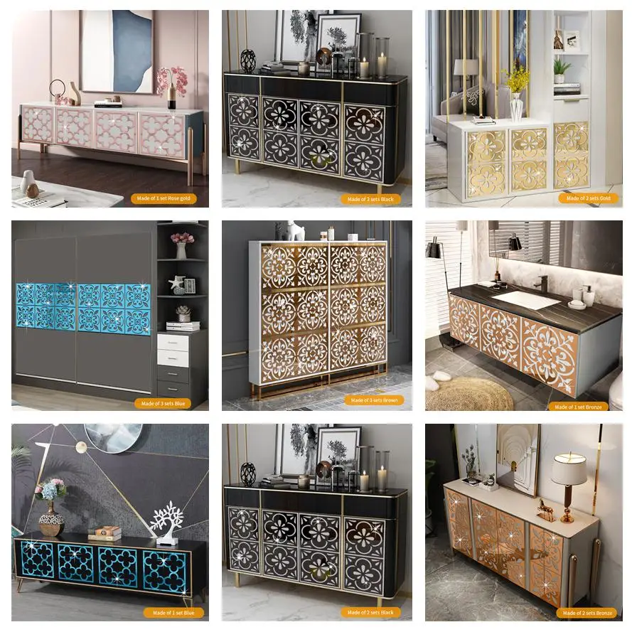Multicolor Hollow Pattern Acrylic Mirror Wall Sticker Furniture Modification Mirror Decal Wardrobe Cabinet Door Home Art Decor