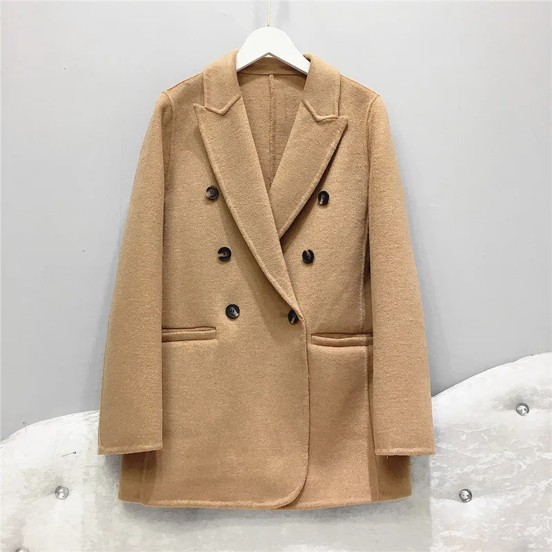 

Double-sided Cashmere Coat Women Fall Long Sleeve Wool Coats Fashion Turn Down Double Breasted Causal Loose Winter Outwear 2022