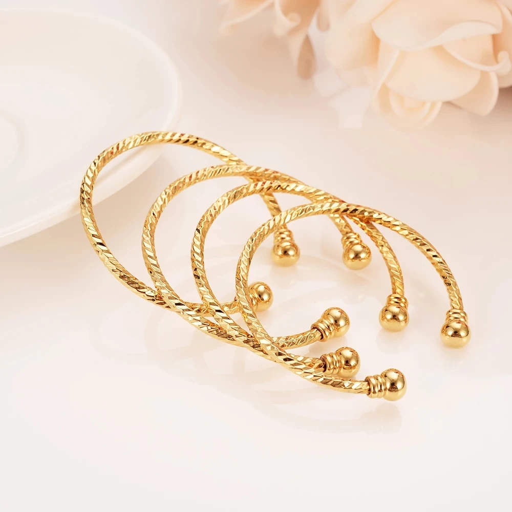 4pcs 24K Baby Bangles Gold Color Dubai Bangles Kids Bracelet Luxury Bracelet Gold anklet Bracelet Child Jewelry Birthday Gift