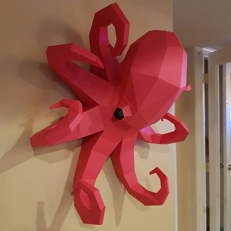 

50cm Creative Paper Model Marine Life Big Octopus 3D Model Wall Mount Papercraft Wall Decoration Puzzle Low Poly Polygonal Toys