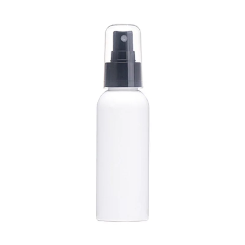 100ML Empty White Round Plastic PET Vials Black Spray Pump With Clear Cover Refillable Cosmetic Packaging Bottle Container 15Pcs