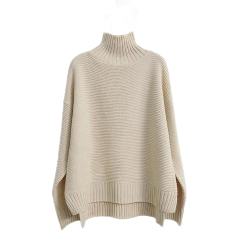 22 Autumn Winter Cashmere Sweater Women High Neck Thick 100%Wool Sweater Lazy Loose Knit Pullover Bottoming Shirt Customization