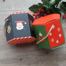 12pcs Honeycomb Shape Christmas Paper Box with Handle Candy Box Candy Candle Cookie Candy Little Gift Pack Party Favors Decor